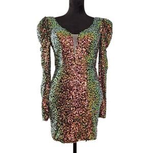 ALYCE PARIS V-Back Long Sleeve Dress in Dragon Scale, Size 6